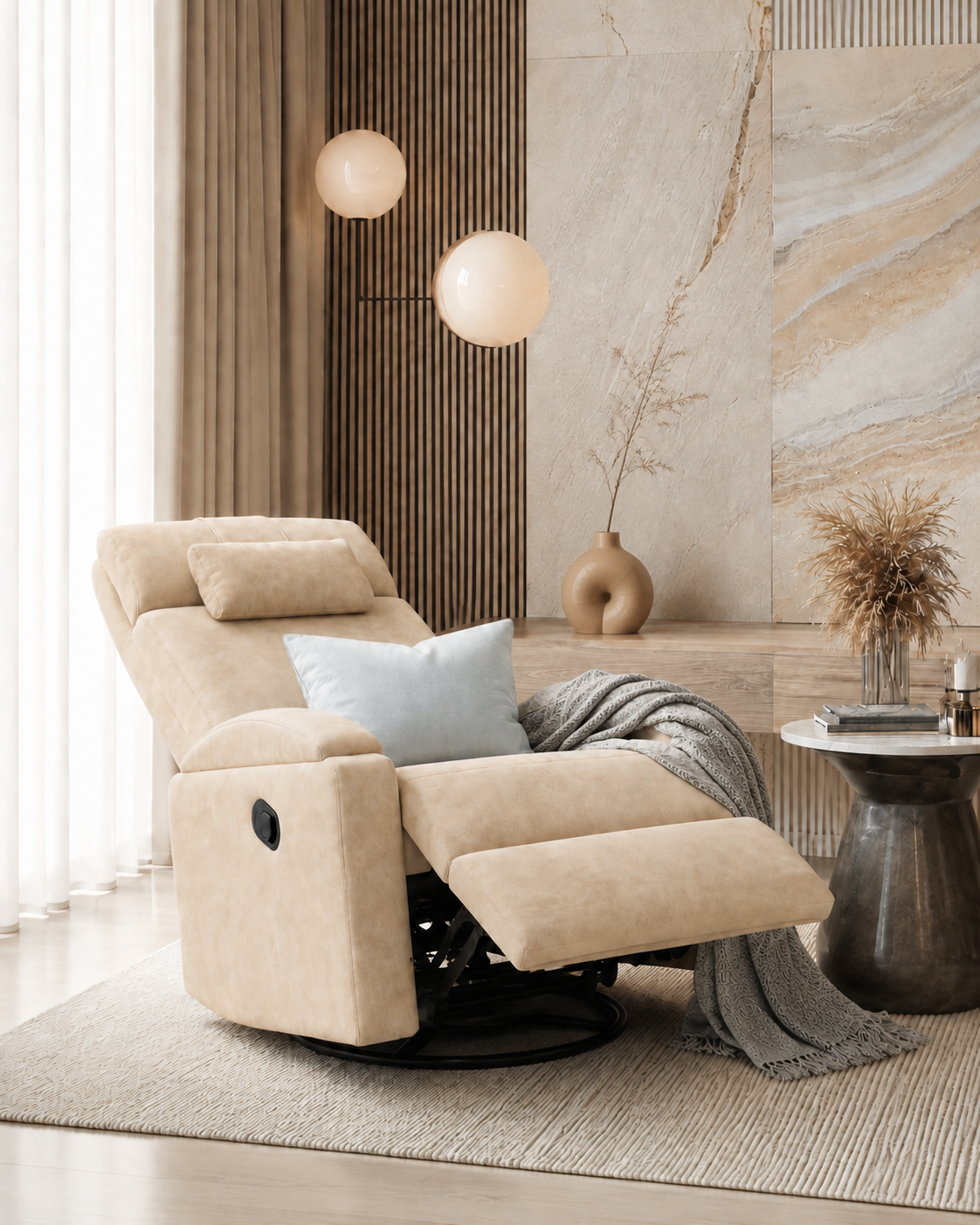 Nook Slim Recliner with premium velvet texture