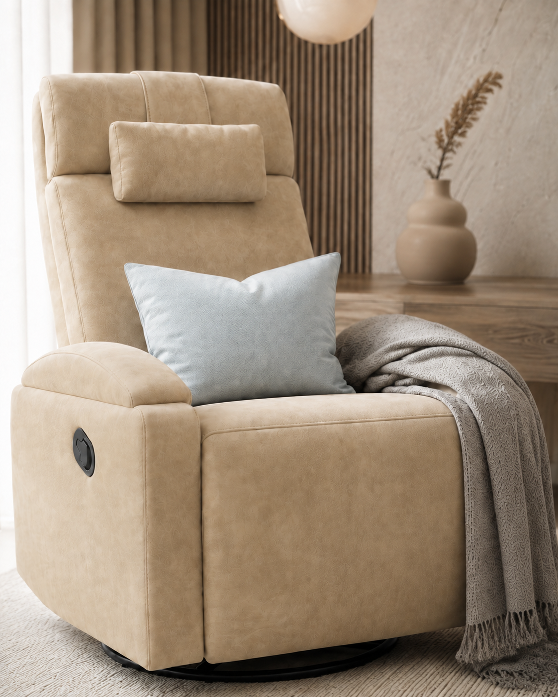 Nook Slim Recliner with premium velvet texture