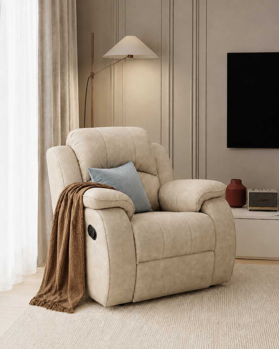 Elite Lounge Recliner with verysoft arms and high-end velvet texture