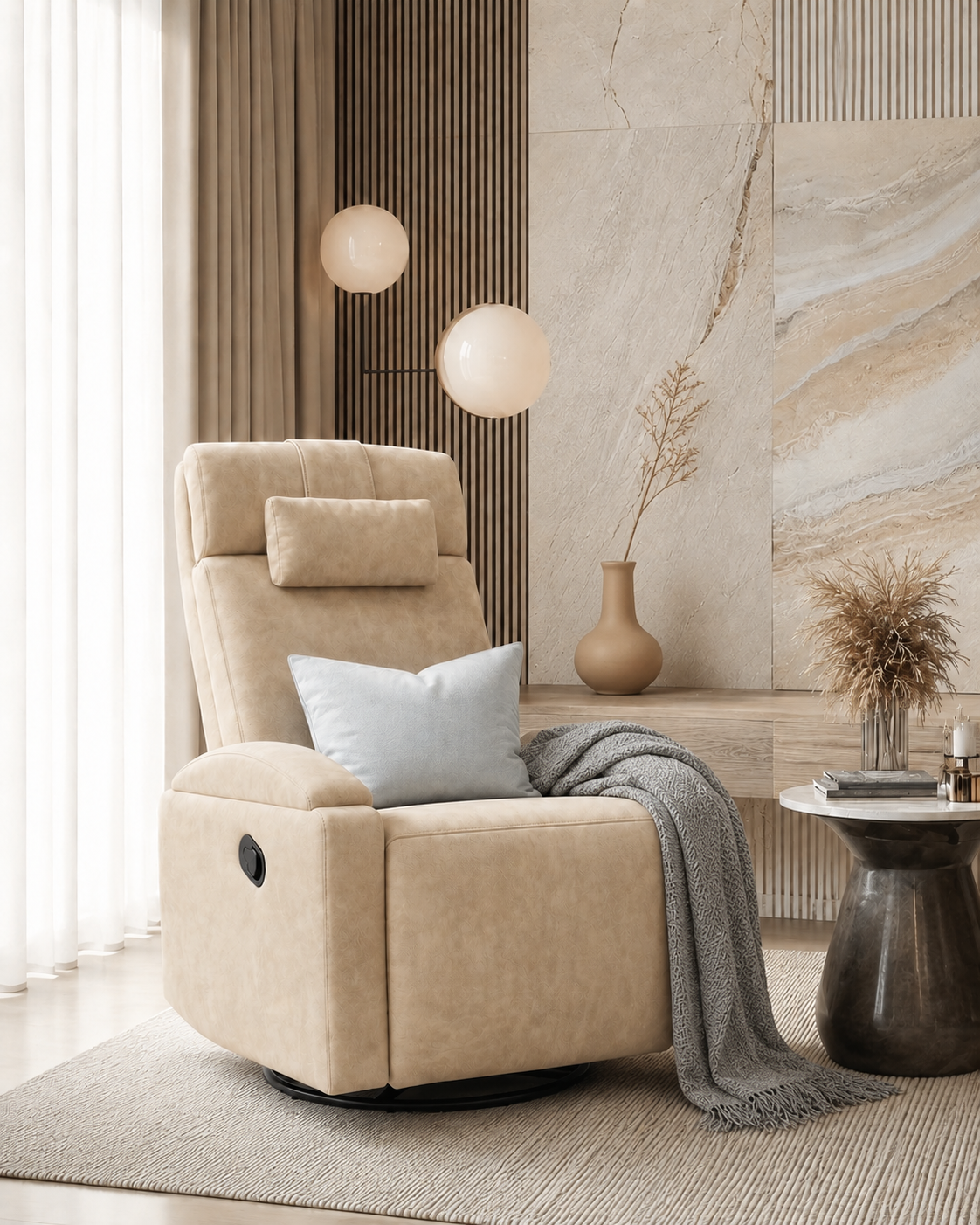 Nook Slim Recliner with premium velvet texture
