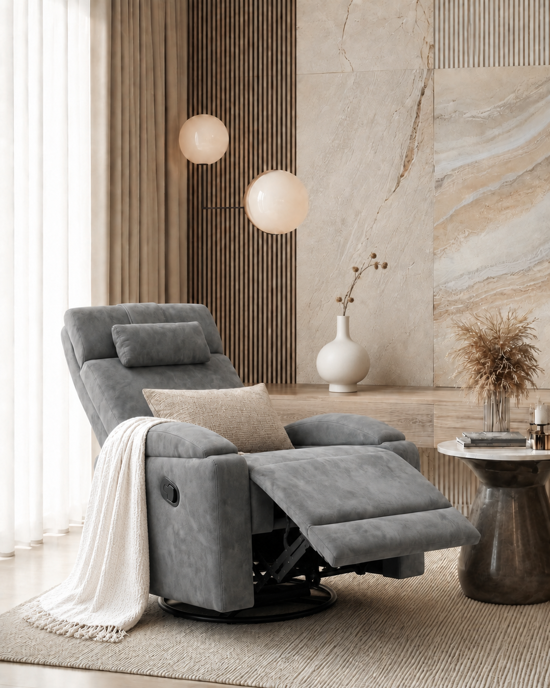 Nook Slim Recliner with premium velvet texture